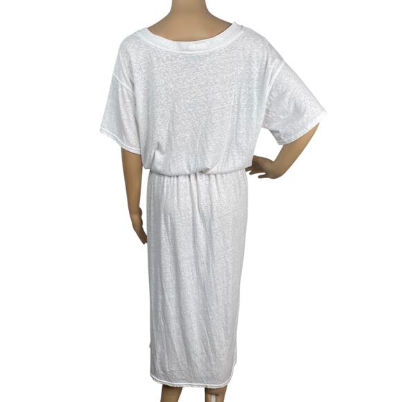 Free People Leila White Slub Knit Blouson Side Tie Midi Wrap Dress SZ M - Picture 8 of 10